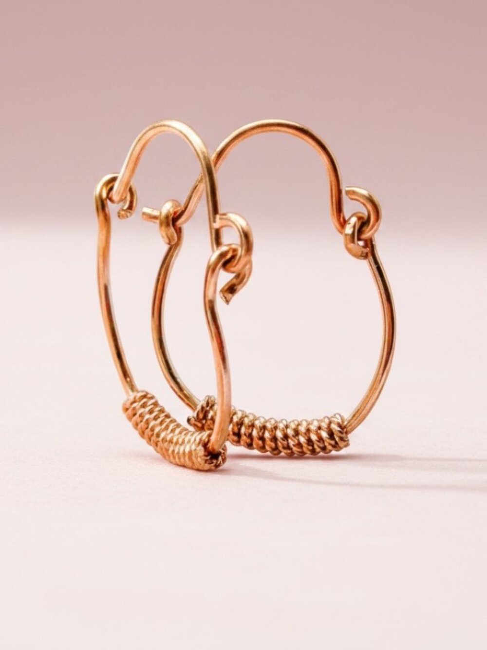Handmade 14k Rose Gold Filled Hoop Earrings with Coil Detail